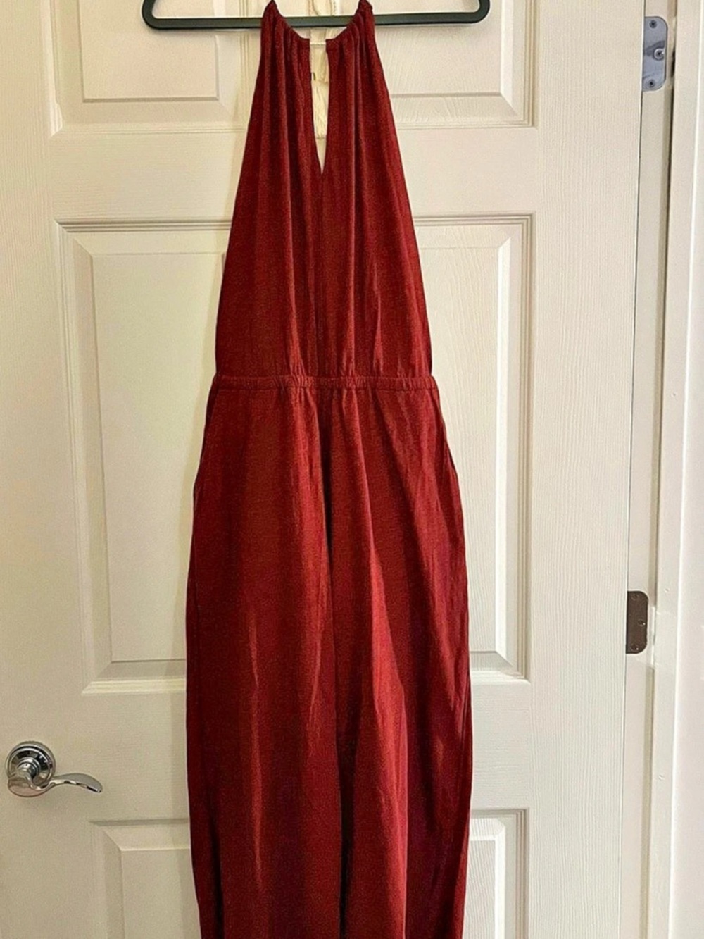 Burgundy Halter Backless Wide-Leg Jumpsuit